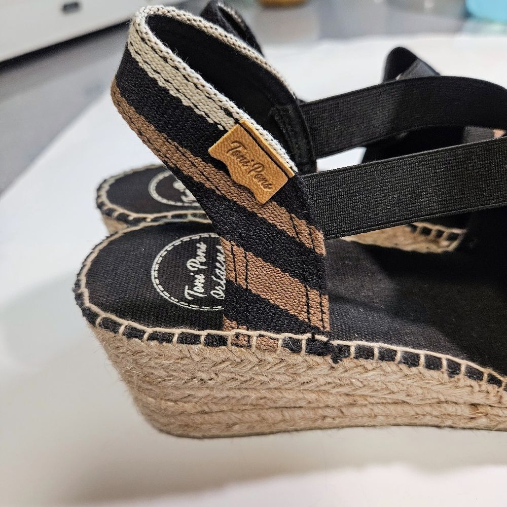 Striped Espadrille Wedge Sandals - Black, Tan & Cream - Picture 4 of 6